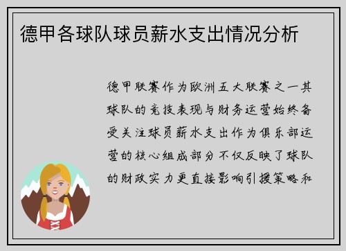 德甲各球队球员薪水支出情况分析